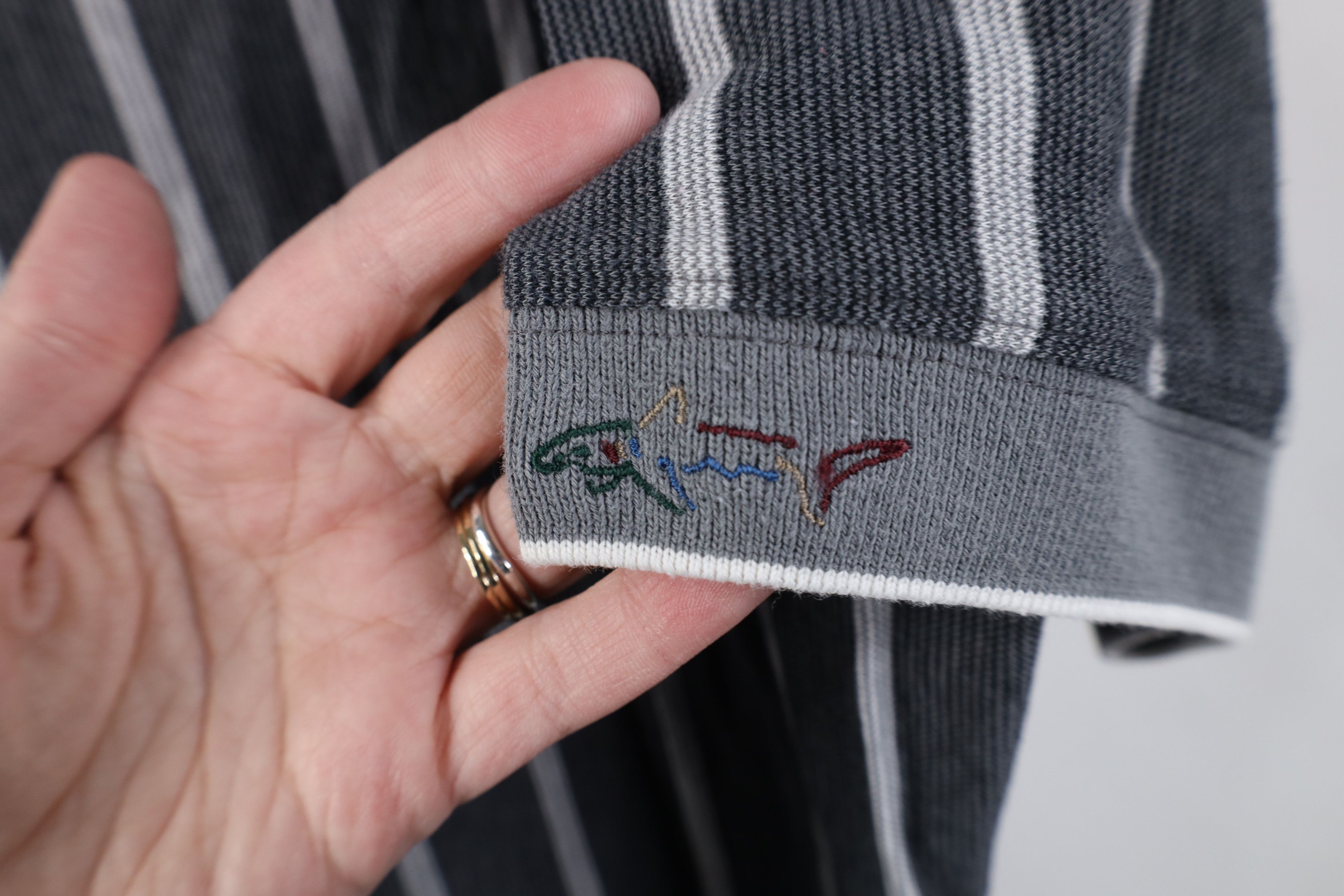 Vintage Vintage 90s Streetwear Striped Knit Golf Polo Shirt Gray Size US M / EU 48-50 / 2 - 4 Thumbnail