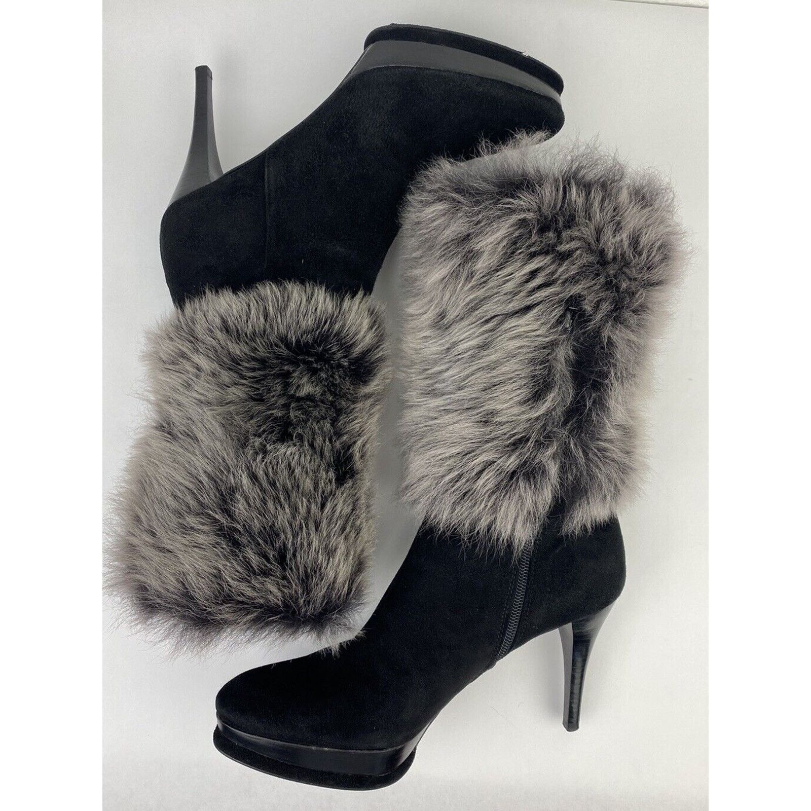 Stuart Weitzman Stuart Weitzman Yetala Suede Fur Heel Platform Boots Black Size US 8.5 / IT 38.5 - 8 Thumbnail