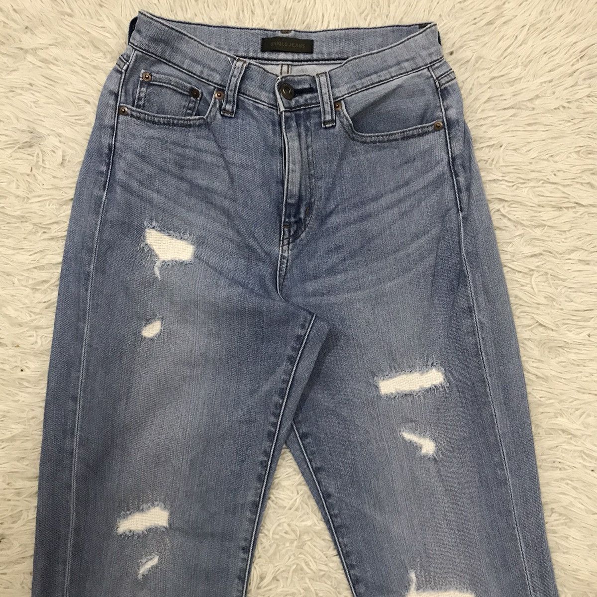 Japanese Brand Uniqlo Fabric by Kaihara Slim Fit Distressed Jeans Size 24" / US 00 / IT 34 - 3 Thumbnail
