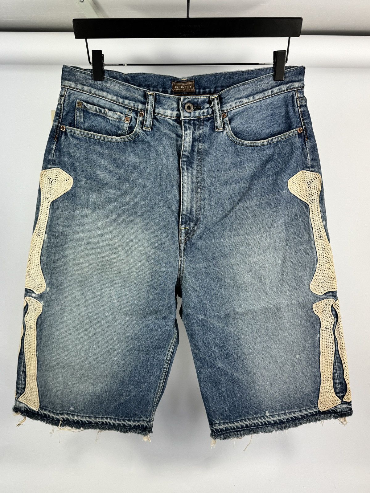 Kapital Bone X-ray embroidered 3 quarter denim shorts Size US 36 / EU 52 - 1 Thumbnail
