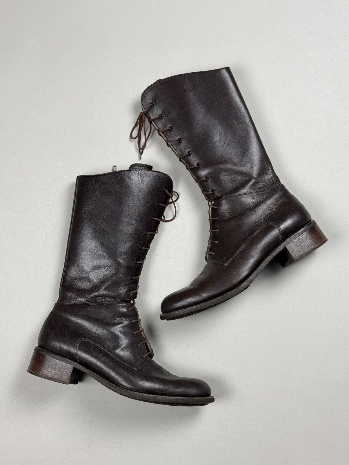 Paraboot Paraboot Ladies Tall Lace Calf Combat Leather Boots Shoes Size US 7.5 / IT 37.5 - 16 Thumbnail