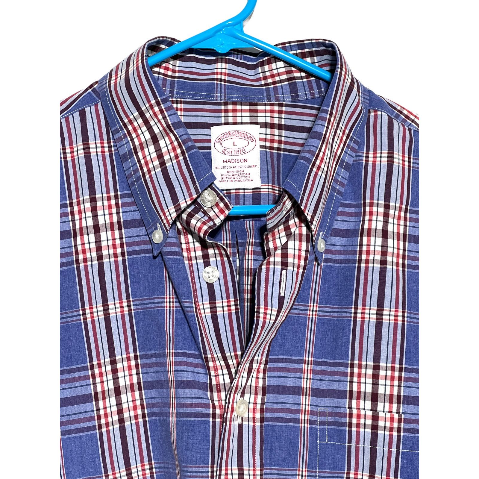 Brooks Brothers Brooks Brothers Madison Blue Red Plaid Cotton Shirt Size L Size US L / EU 52-54 / 3 - 1 Thumbnail