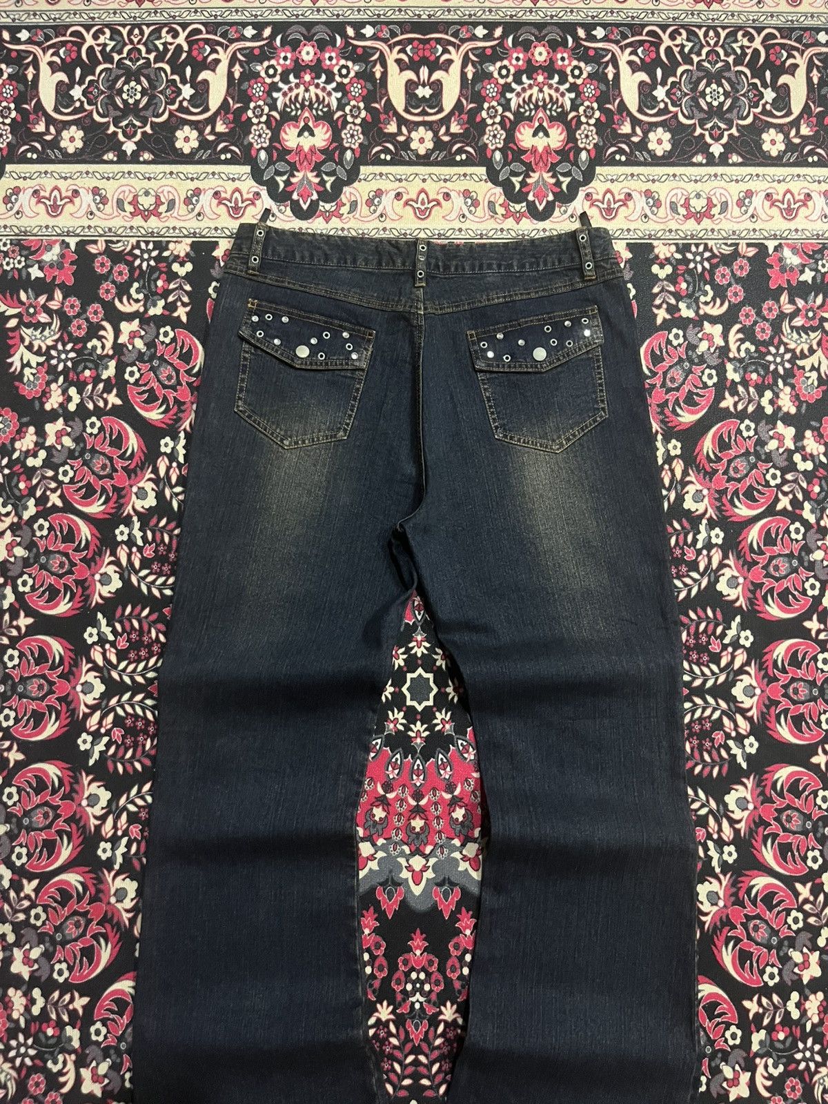 GOSTAR DE FUGA × If Six Was Nine × Le Grande Bleu (L.G.B.) ⚡️Sick⚡️Vintage Japanese Brand Broadwin Rhinestone Flare Jeans Size US 33 - 7 Thumbnail