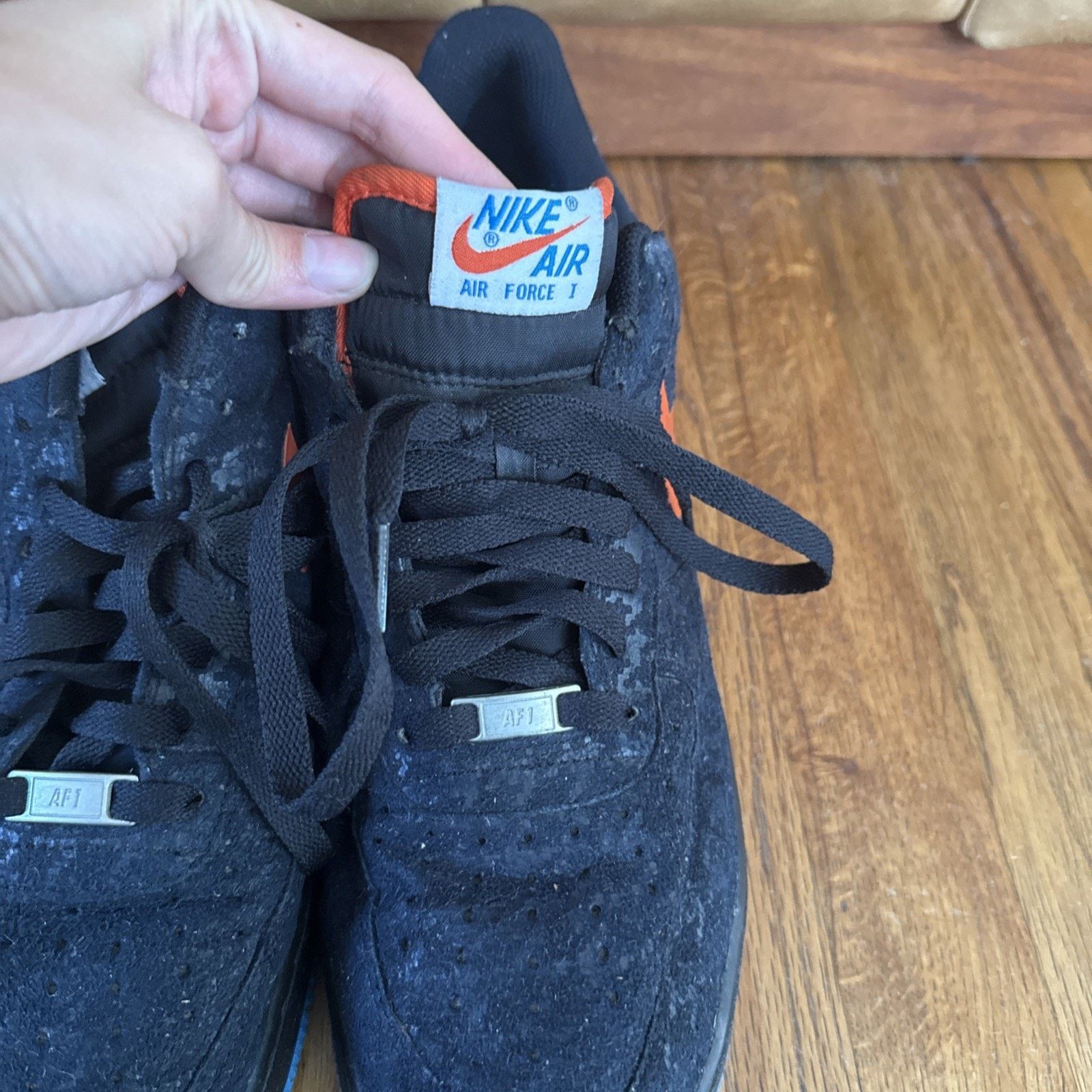 Nike Air Force 1 Black Team Orange Photo Blue Houndstooth Size US 12 / EU 45 - 7 Thumbnail