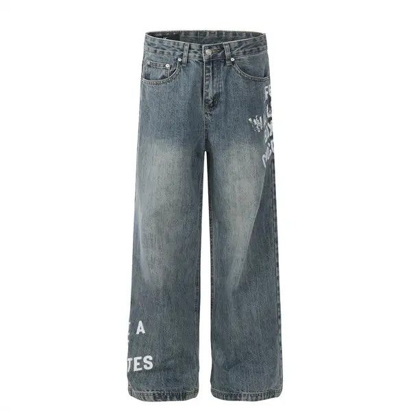 Japanese Brand "American style letter print men's hip-hop trendy jeans Size US 34 / EU 50 - 1 Thumbnail