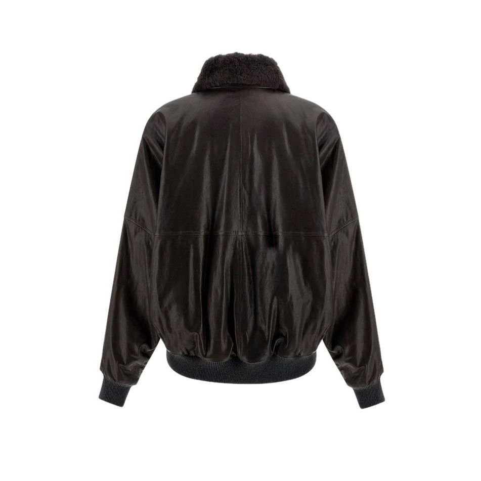 Brunello Cucinelli BRUNELLO CUCINELLI $11200 Cocoa Leather Bomber Jacket New & Size M / US 6-8 / IT 42-44 - 2 Thumbnail