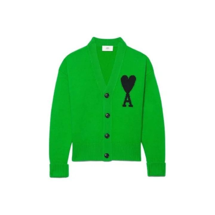 AMI AMIPARIS Green V-Neck Wool Cardigan -2507 Size US XS / EU 42 / 0 - 1 Thumbnail