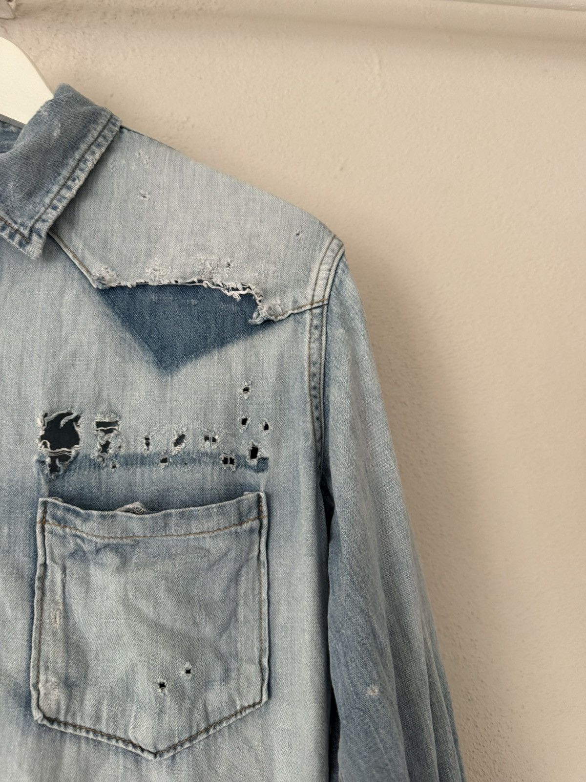Saint Laurent Paris Distressed Western Denim Shirt Size US S / EU 44-46 / 1 - 4 Thumbnail