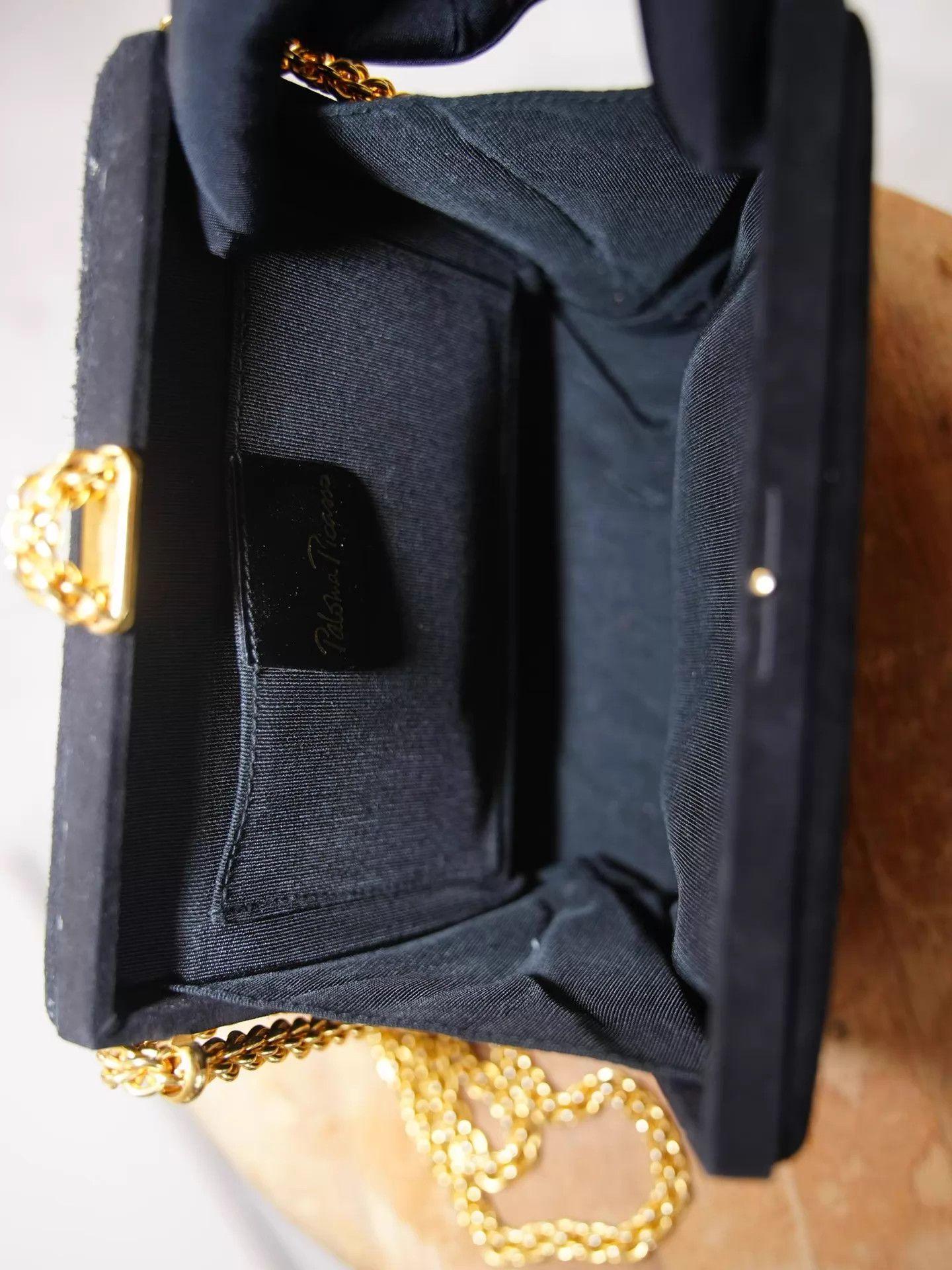 Paloma Picasso Paloma Picasso Vintage Black Gold Suede Chain Box Bag Size ONE SIZE - 7 Thumbnail