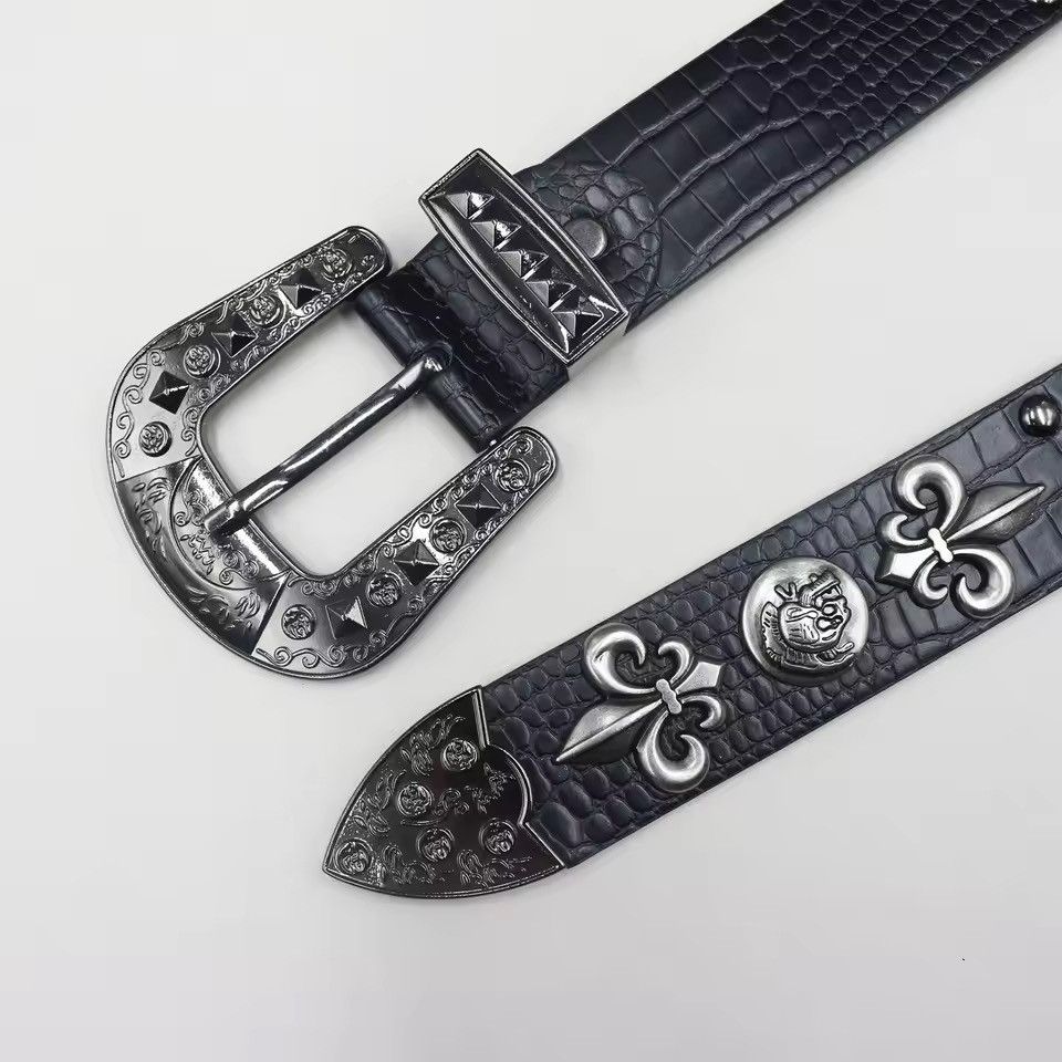 Japanese Brand Black Faux Leather Cross Studded Belt 105 cm Size ONE SIZE - 7 Thumbnail