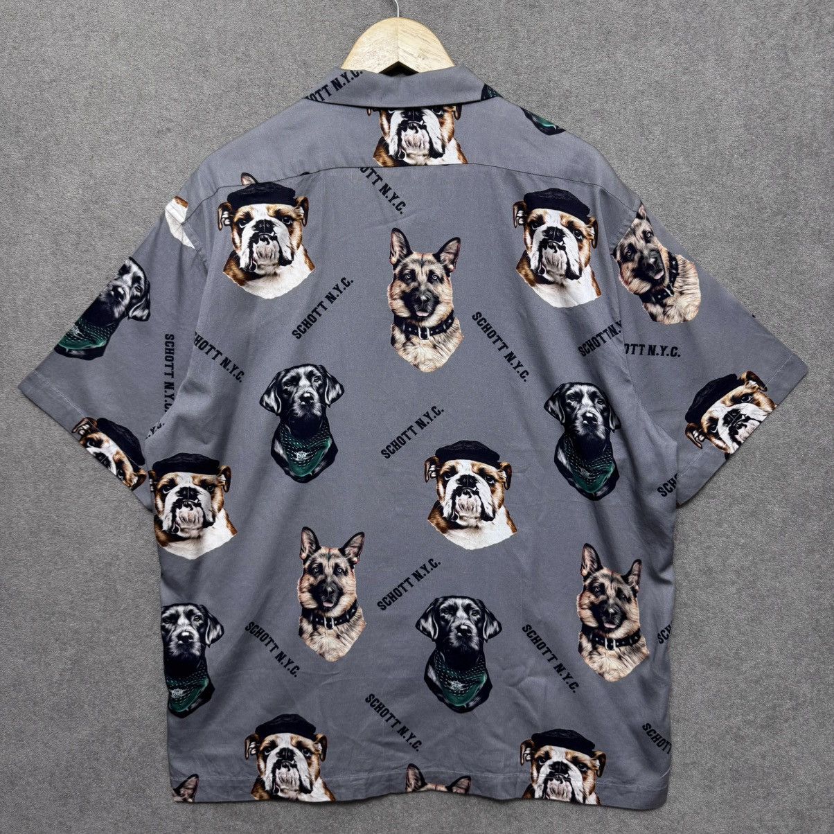 Schott Schott Rayon Open Collar Aloha Total Patern Dog Logo Shirt Size US XL / EU 56 / 4 - 5 Thumbnail