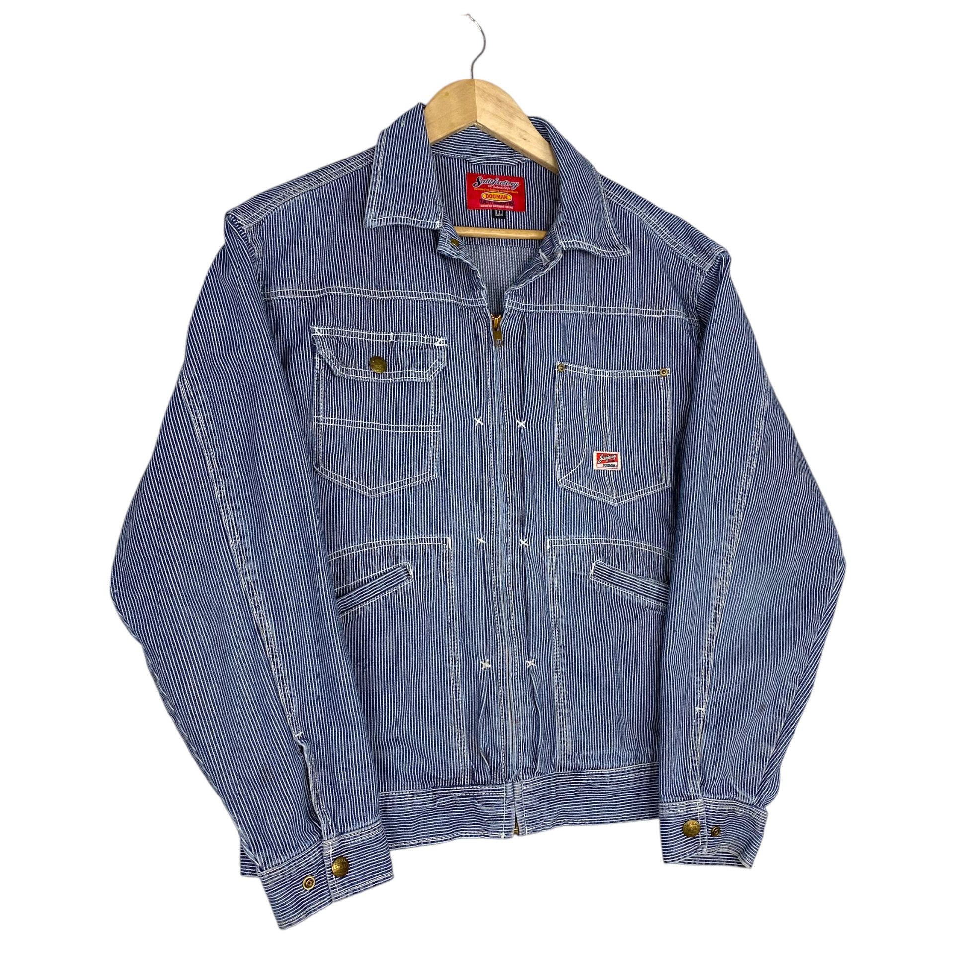 Japanese Brand 💥SATISFACTORY DOGMAN HICKORY TRUCKER JACKET Size US L / EU 52-54 / 3 - 3 Thumbnail
