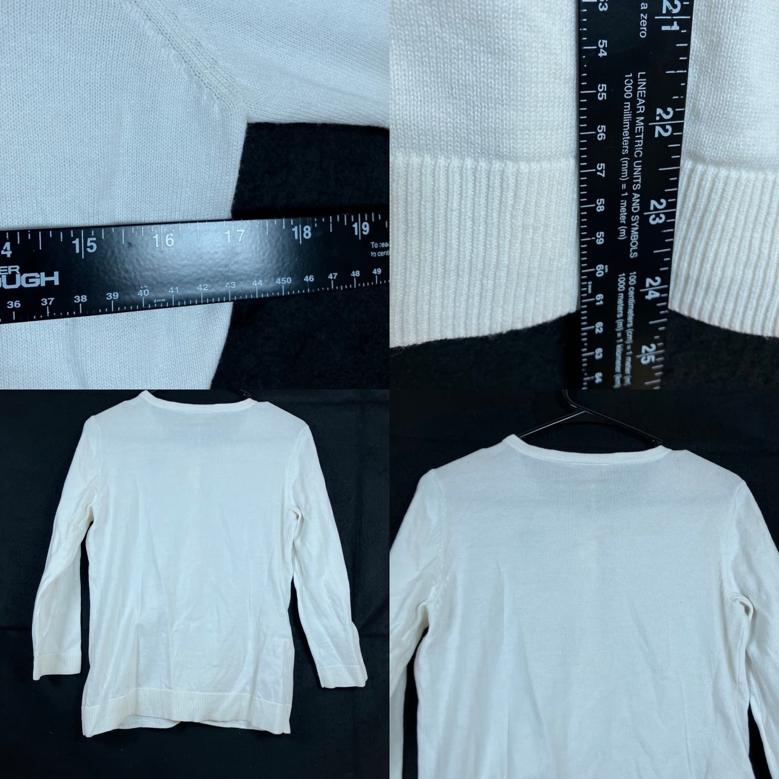 Loft LOFT Ann Taylor Womens Cardigan Sweater 100% Cotton White Navy Bow Button Front S Crew Neck Knit Lightweight Regular Long Sleeve Women Size S / US 4 / IT 40 - 8 Thumbnail