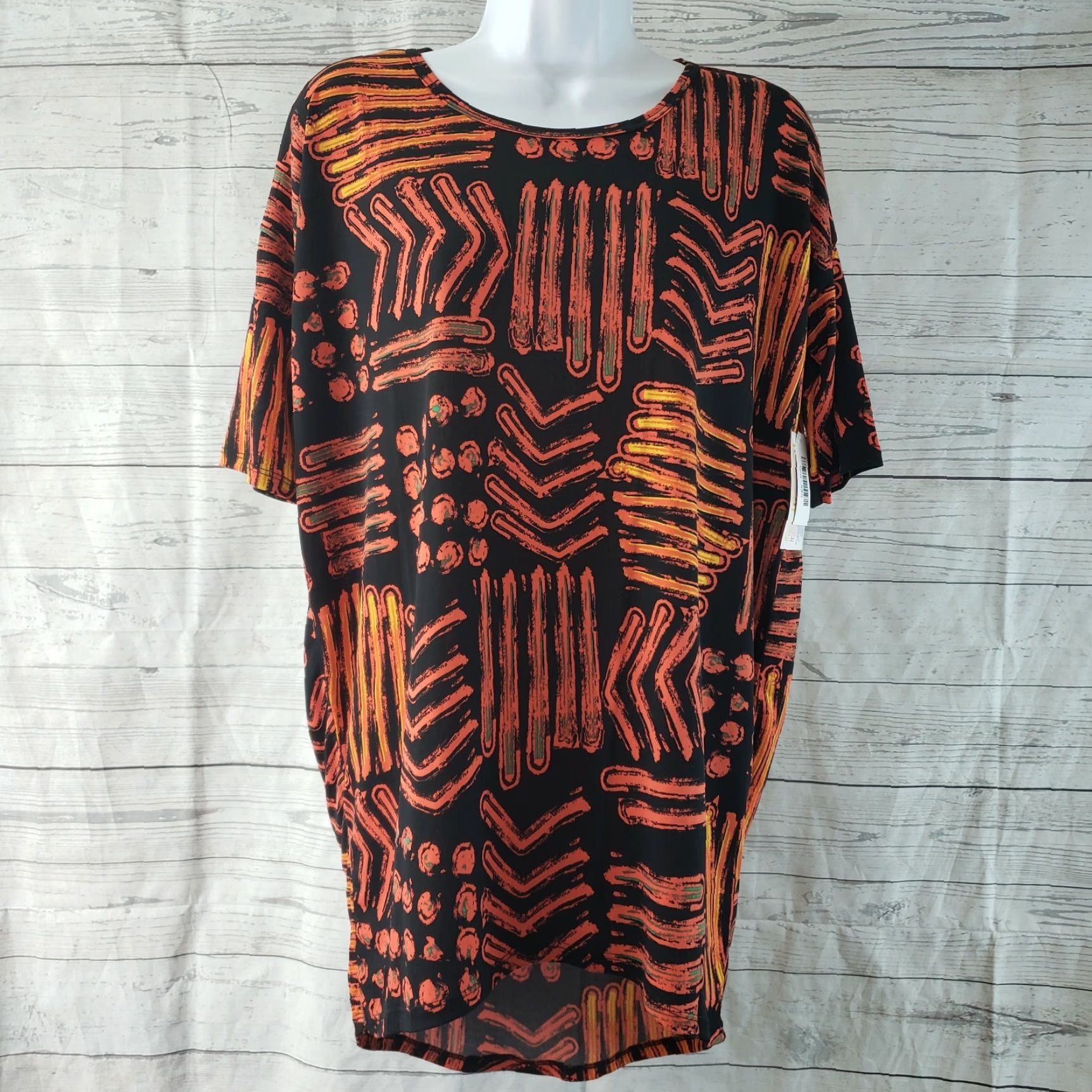 Vintage LuLaRoe Irma Top Sz 2XS Black Orange Short Sleeve Womens T-Shirt Tunic 95% polyester 5% spandex Regular Knit Pullover Casual Vintage: No Size XXS / US 00 / IT 34 - 2 Thumbnail