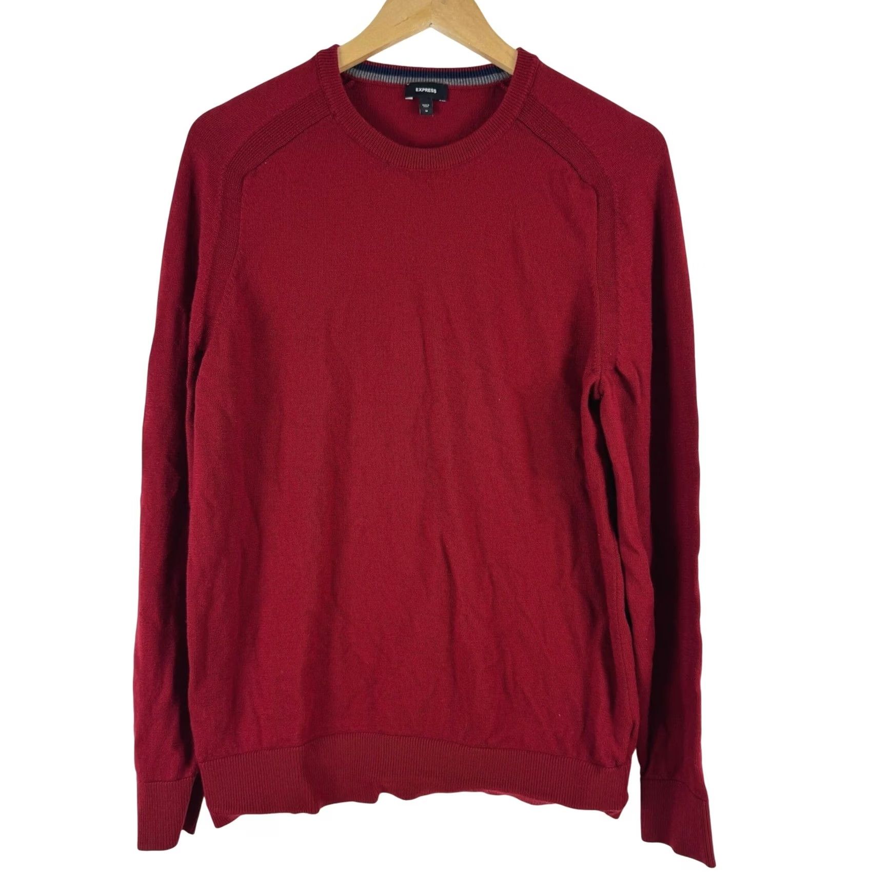Express EXPRESS Men Crew Neck Merino Wool Sweater Red M Pullover Knit Long Sleeve Solid Logo Casual Workwear Spring Fall Mens Size US M / EU 48-50 / 2 - 2 Thumbnail
