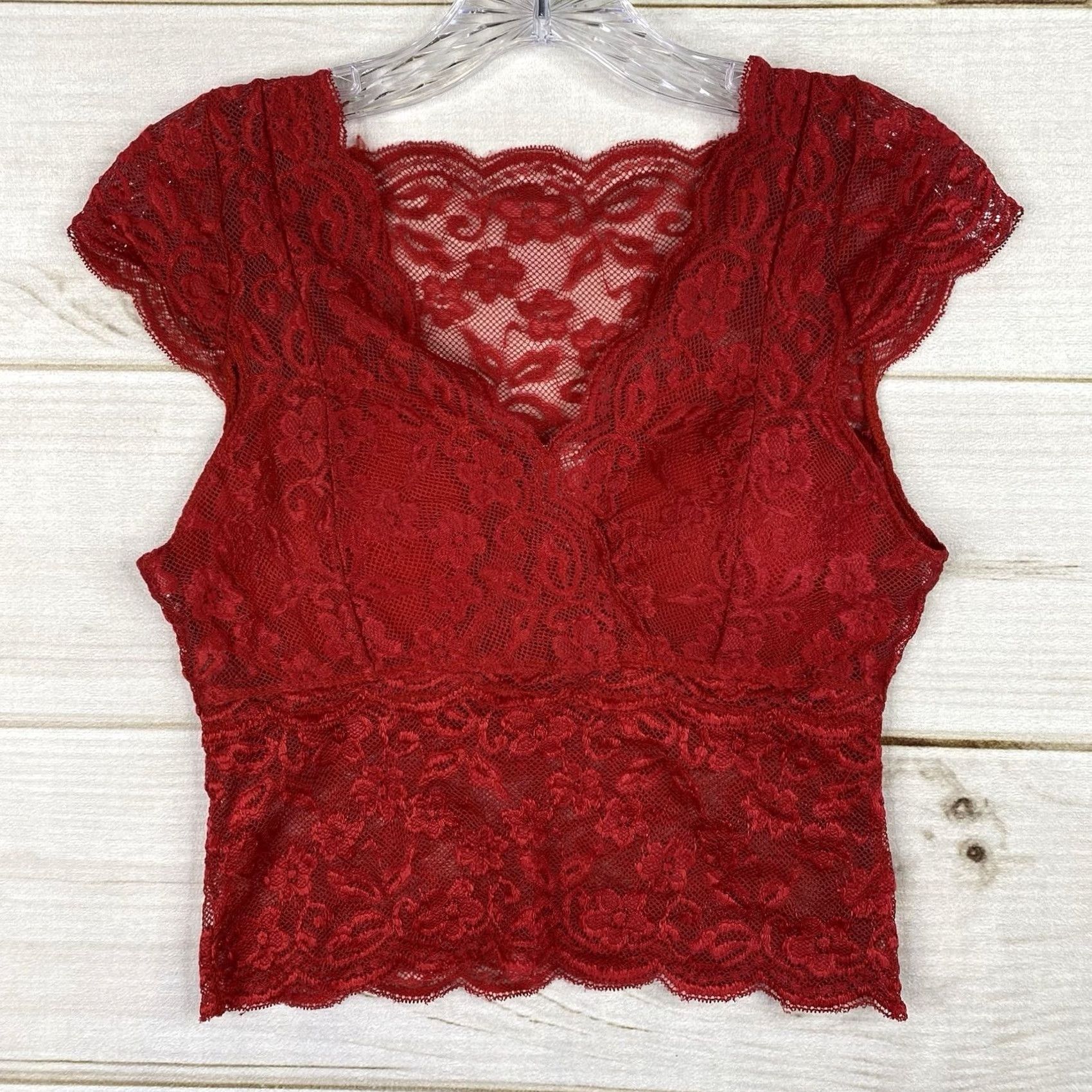 Vintage Kathy Top Womens LXL Red Lace V Neck Pullover Sexy Lingerie Club Size XL / US 12-14 / IT 48-50 - 2 Thumbnail