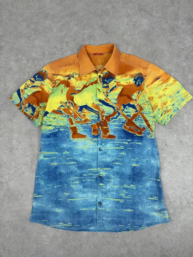Prada 2000s Prada Multicolor Cotton Map Print Thermal Short Sleeves Shirt Size S / US 4 / IT 40 - 1 Thumbnail