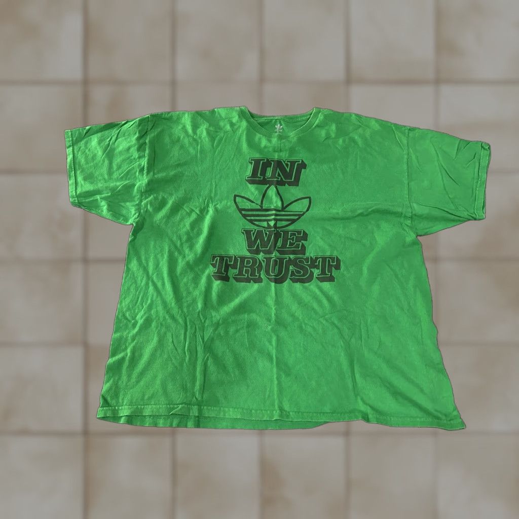 Adidas Adidas Originals Shirt Mens 2XL Green Trefoil In We Trust Graphic Tee Cotton Size US XXL / EU 58 / 5 - 1 Thumbnail