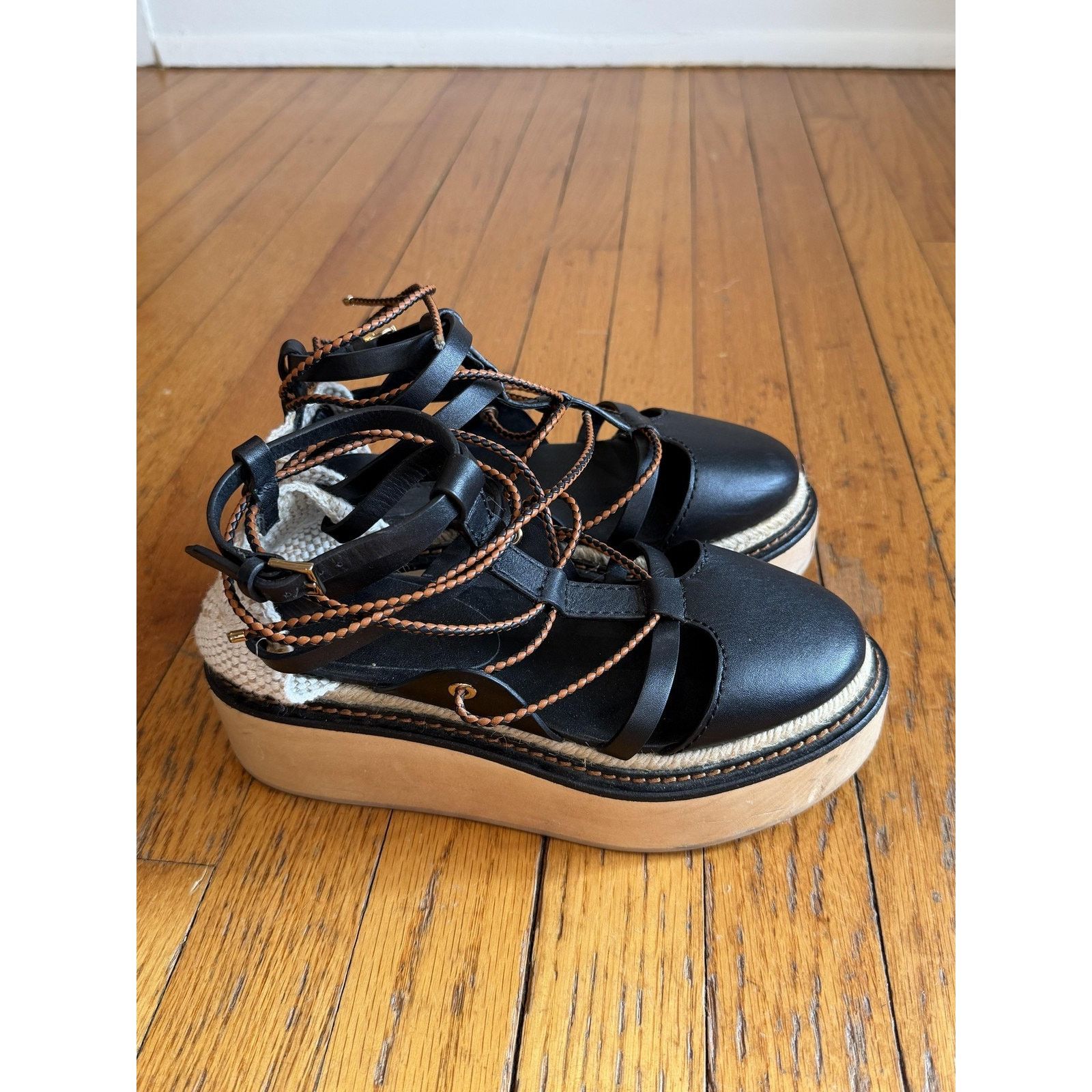 Ulla Johnson Ulla Johnson Salinas Sandals 6/36 Black Leather Platform Size US 6 / IT 36 - 4 Thumbnail