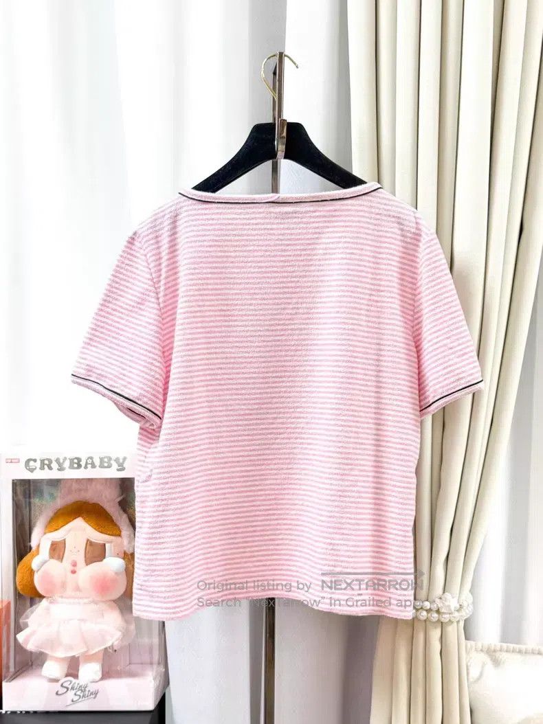 Chanel Chanel 19C cruise series pink and white striped round neck Size S / US 4 / IT 40 - 3 Thumbnail