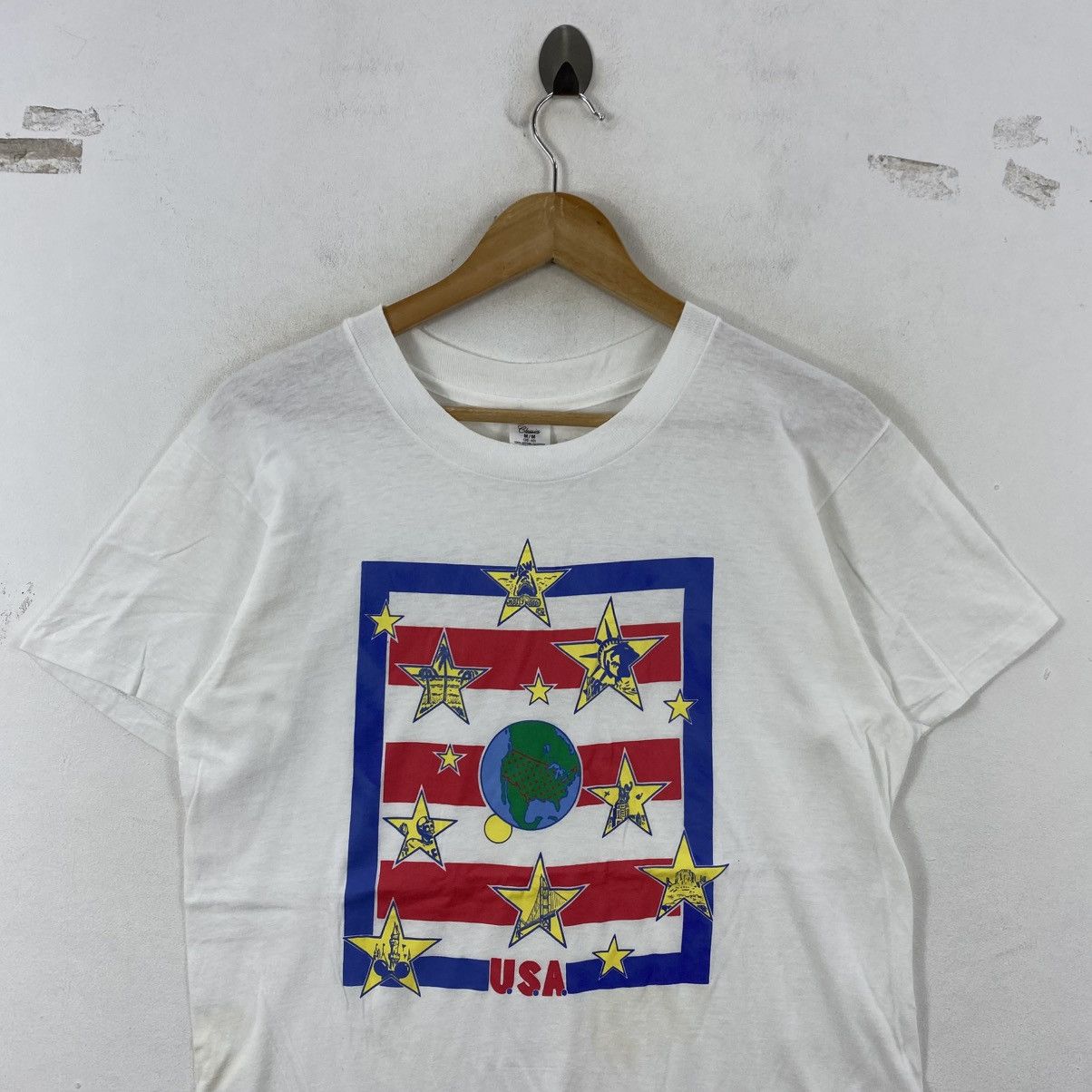 Vintage Vtg 90s Hanes USA Stars Landmarks TShirt White Single Stitch Size US M / EU 48-50 / 2 - 3 Thumbnail