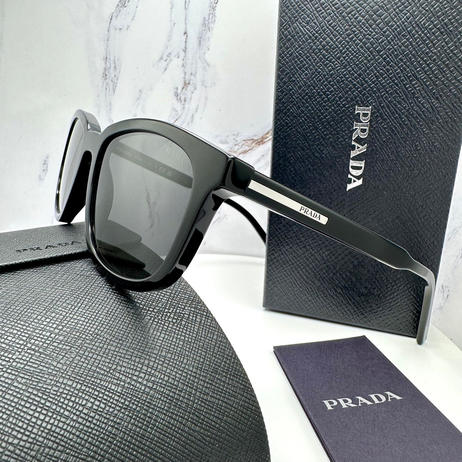Prada New PRADA Sunglasses Black Acetate Square Silver Metal Size ONE SIZE - 4 Thumbnail