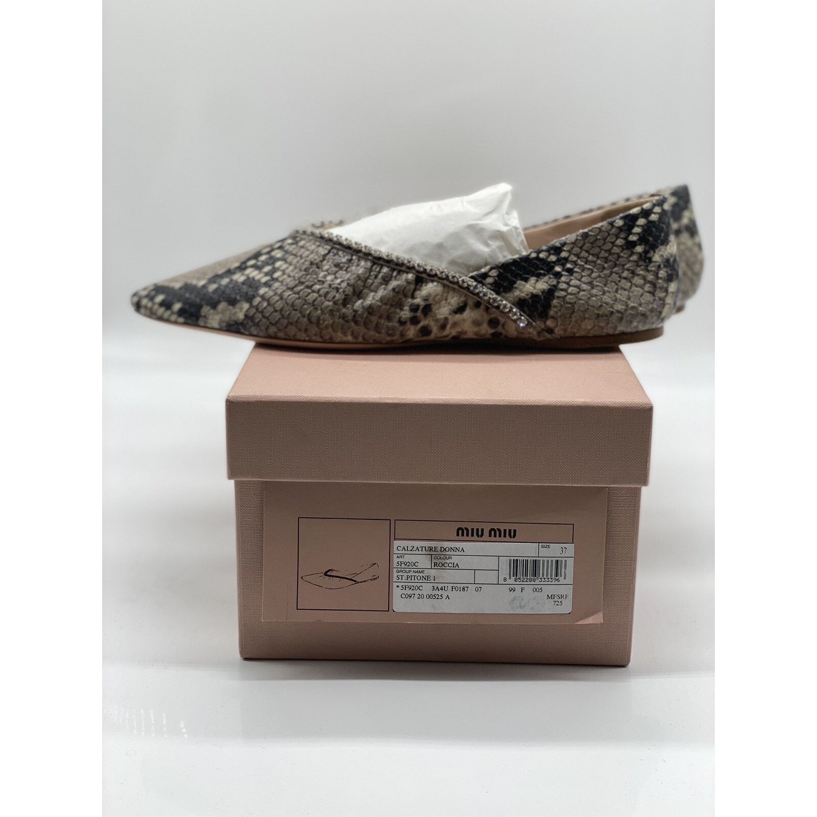 Miu Miu Miu Miu Python Print Flats sz. 37 eu Size US 7 / IT 37 - 2 Thumbnail