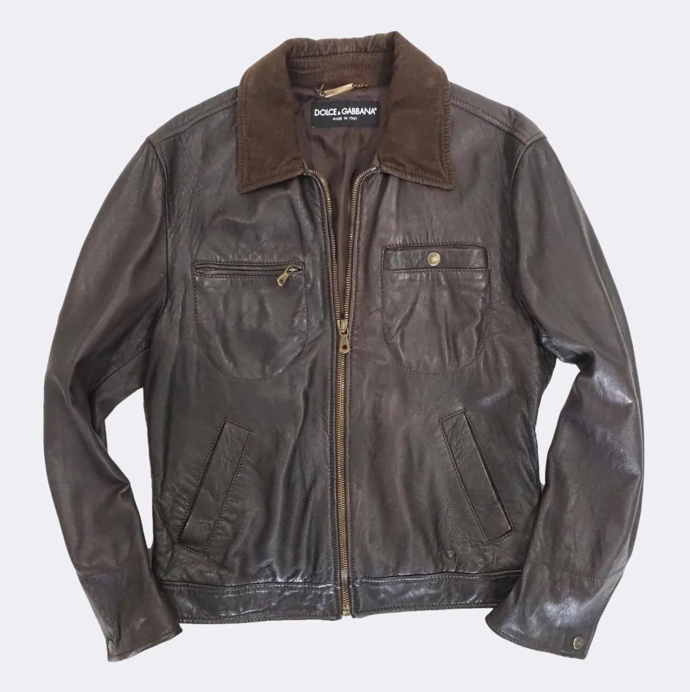 Dolce & Gabbana Dolce & Gabbana Leather Zip with Corduroy Collar $2180 Size US L / EU 52-54 / 3 - 10 Thumbnail