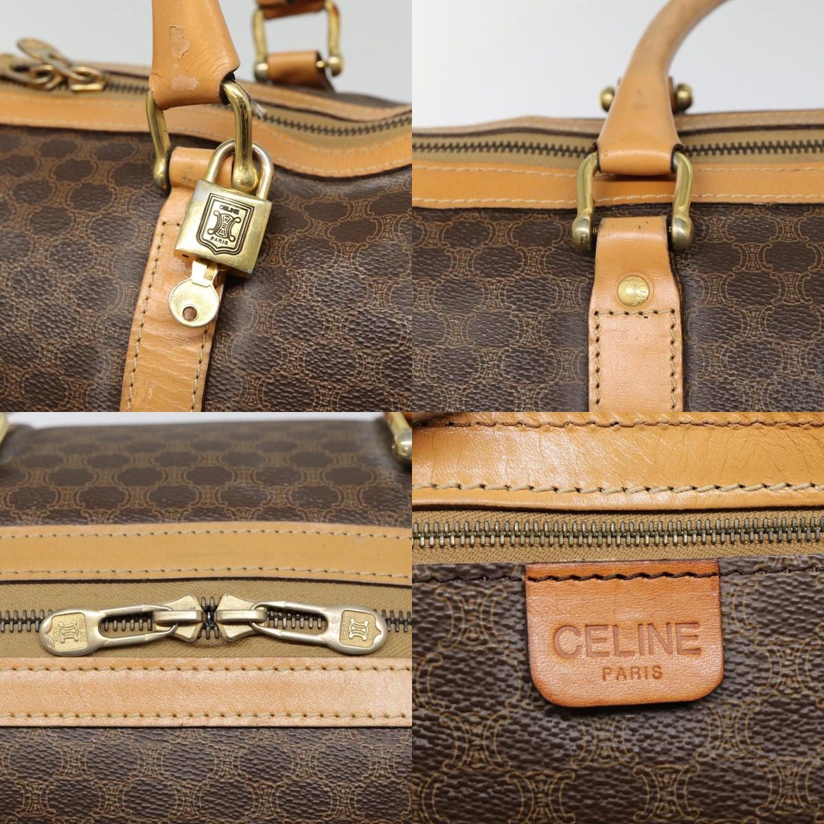 Celine CELINE Macadam Canvas Boston Bag Pvc Leather Brown Size ONE SIZE - 11 Thumbnail