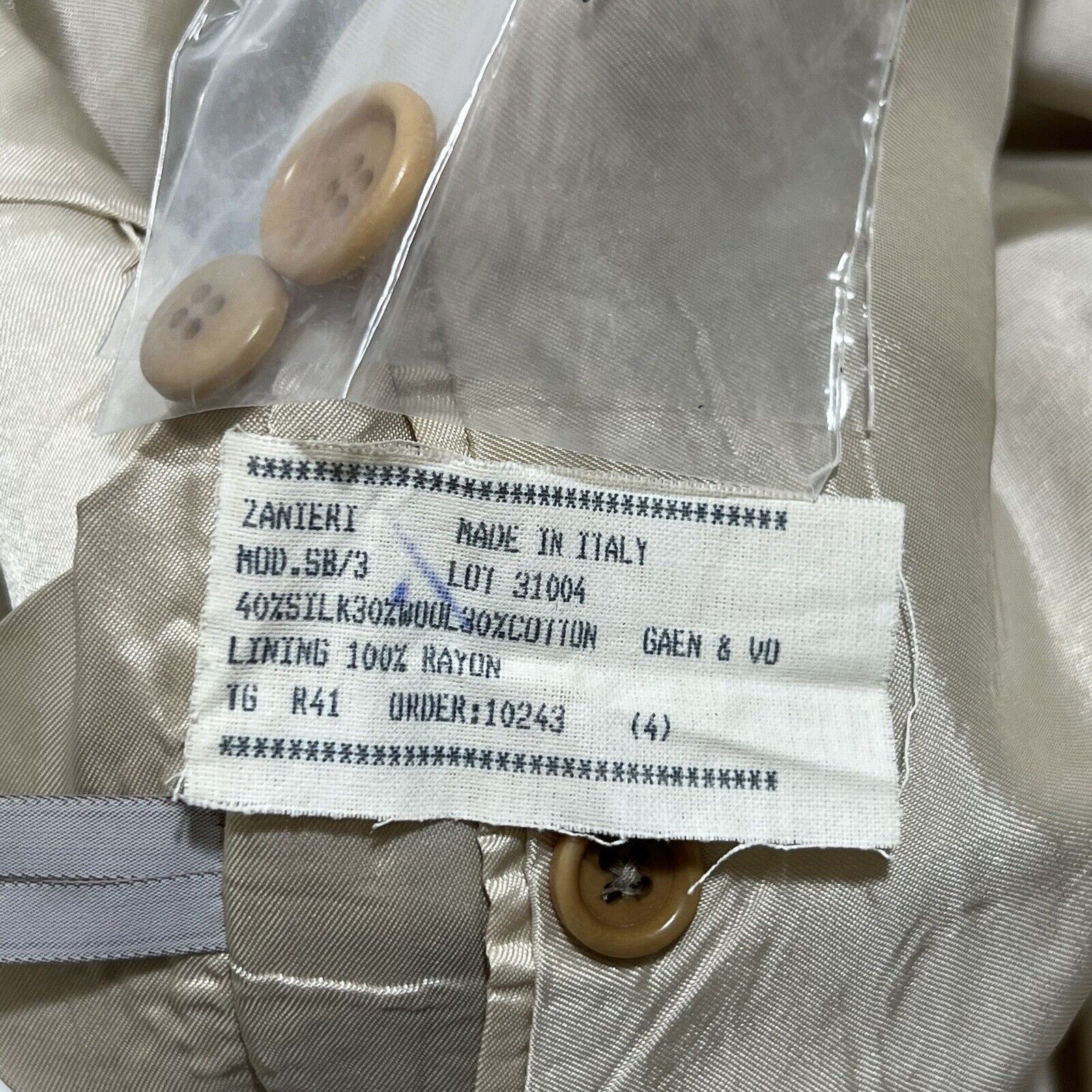 Zanieri Zanieri Italy Silk Blend Suit Jacket Beige Herringbone Coat Size 42R - 9 Thumbnail