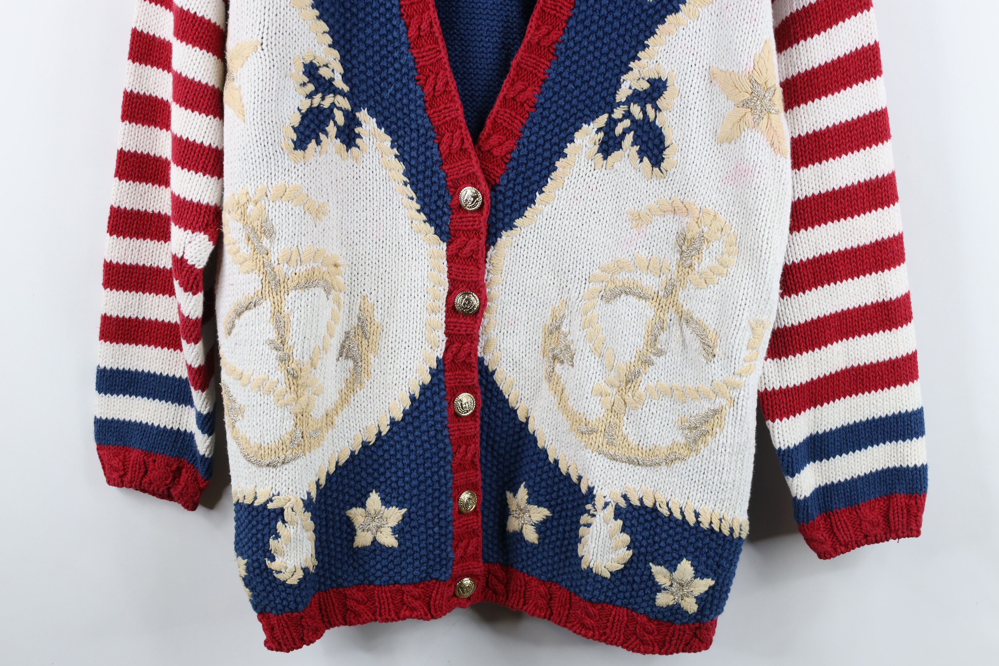 Vintage Vintage 90s Streetwear Flower Boat Anchor Cardigan Sweater Size M / US 6-8 / IT 42-44 - 3 Thumbnail