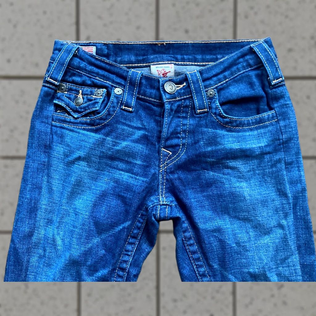 True Religion True Religion Jeans Womens 25 Cameron Lady Godiva Stretch Button Fly Flap Pocket Denim Blue Pocket Embroidered Belt Loops Y2K Regular Womens Size 42" / US 20 - 1 Thumbnail