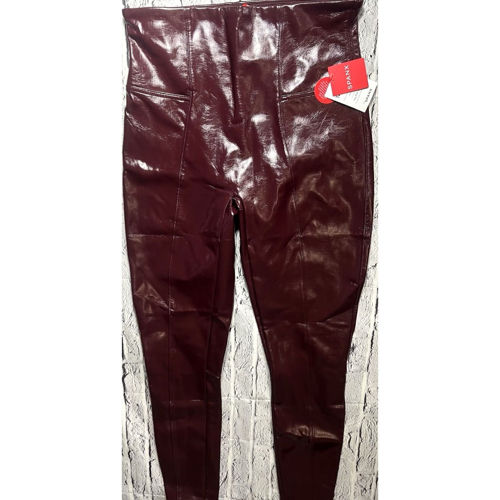Spanx Spanx Womens Ruby Faux Patent Leather Leggings High Rise L 20301R Red Shiny Going Out Womens Leggings Size 36" / US 14 / IT 50 - 4 Thumbnail