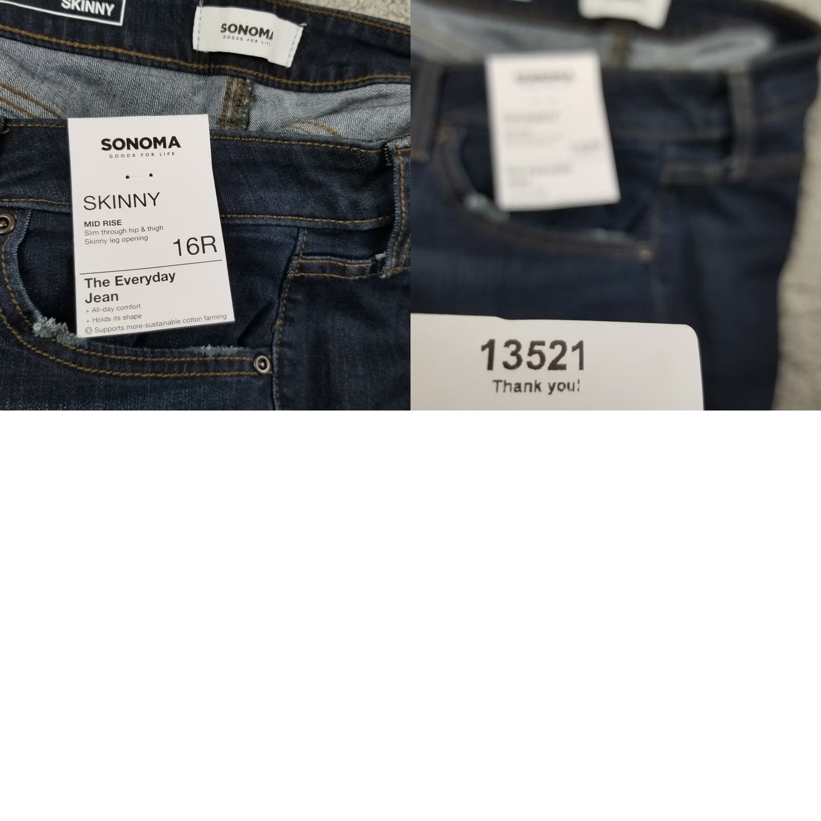 Vintage Sonoma Everyday Jeans Women 16 Skinny NWT Distressed Whiskers Denim Blue Slim Modern Jeans Womens 16R Distressed Skinny Size 38" / US 16 / IT 52 - 8 Thumbnail