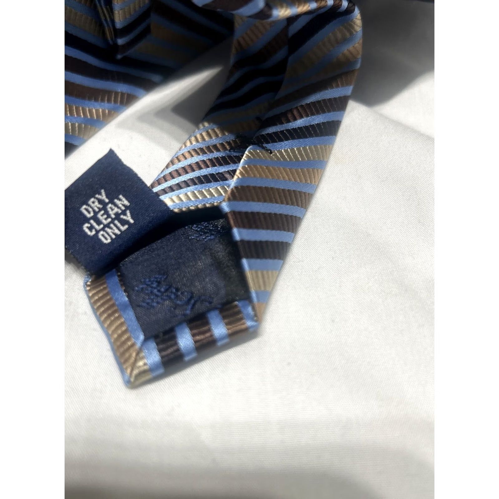 Vintage ALLEN SOLLY Men Luxury Striped Necktie Blue Brown 57" Silk Tie Geometric Designer 4" Width EUC Size ONE SIZE - 5 Thumbnail