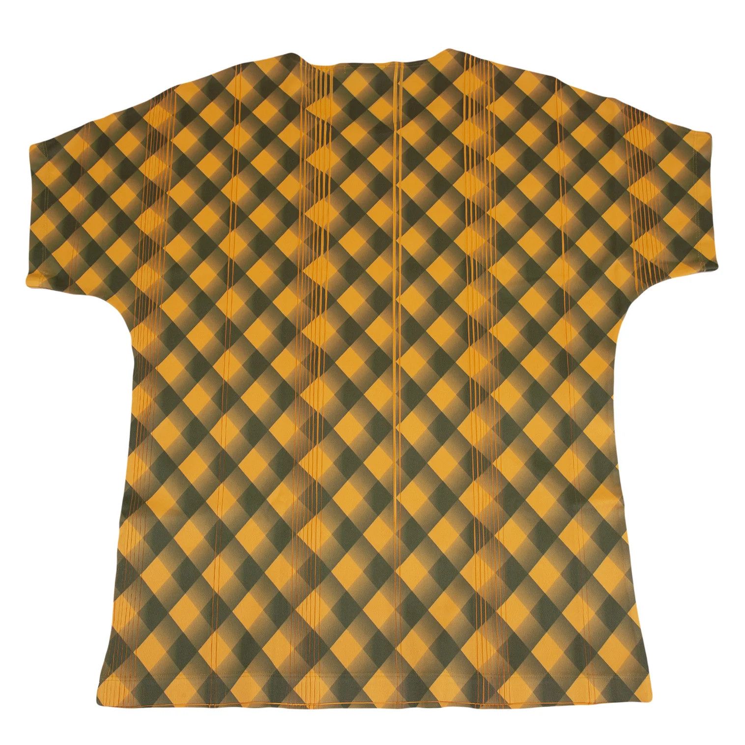 Issey Miyake Bias Check Pleats Line T-Shirt in Orange Green Size US M / EU 48-50 / 2 - 6 Thumbnail