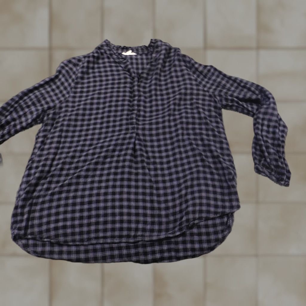 Vintage Beach Lunch Lounge Blouse Shirt Womens Large Gray Plaid Knit Cotton Cap Sleeve Pullover Collared Casual Beach Size L / US 10 / IT 46 - 1 Thumbnail