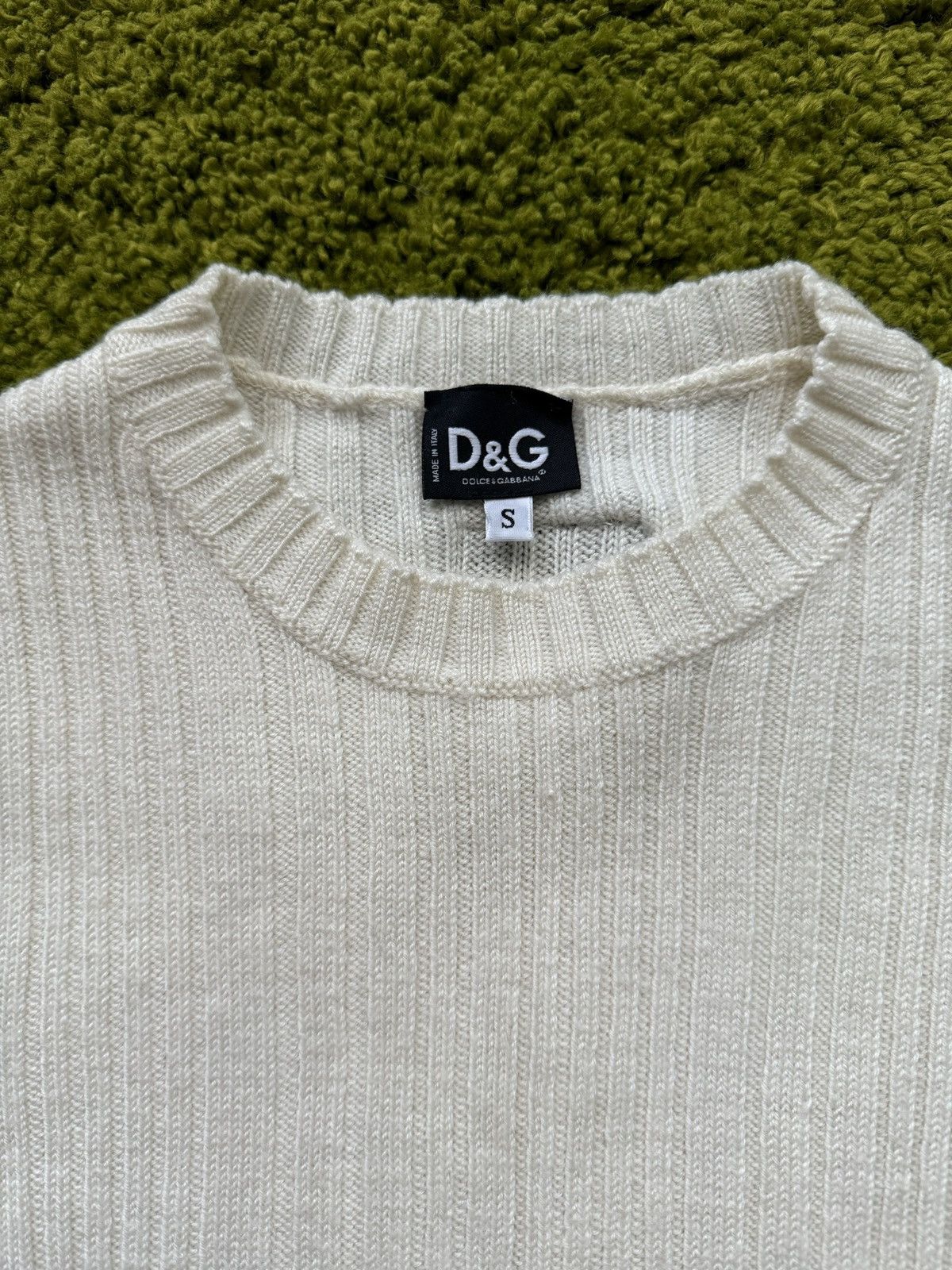 Dolce & Gabbana D&G 90s fur patch logo ribbed knit sweater