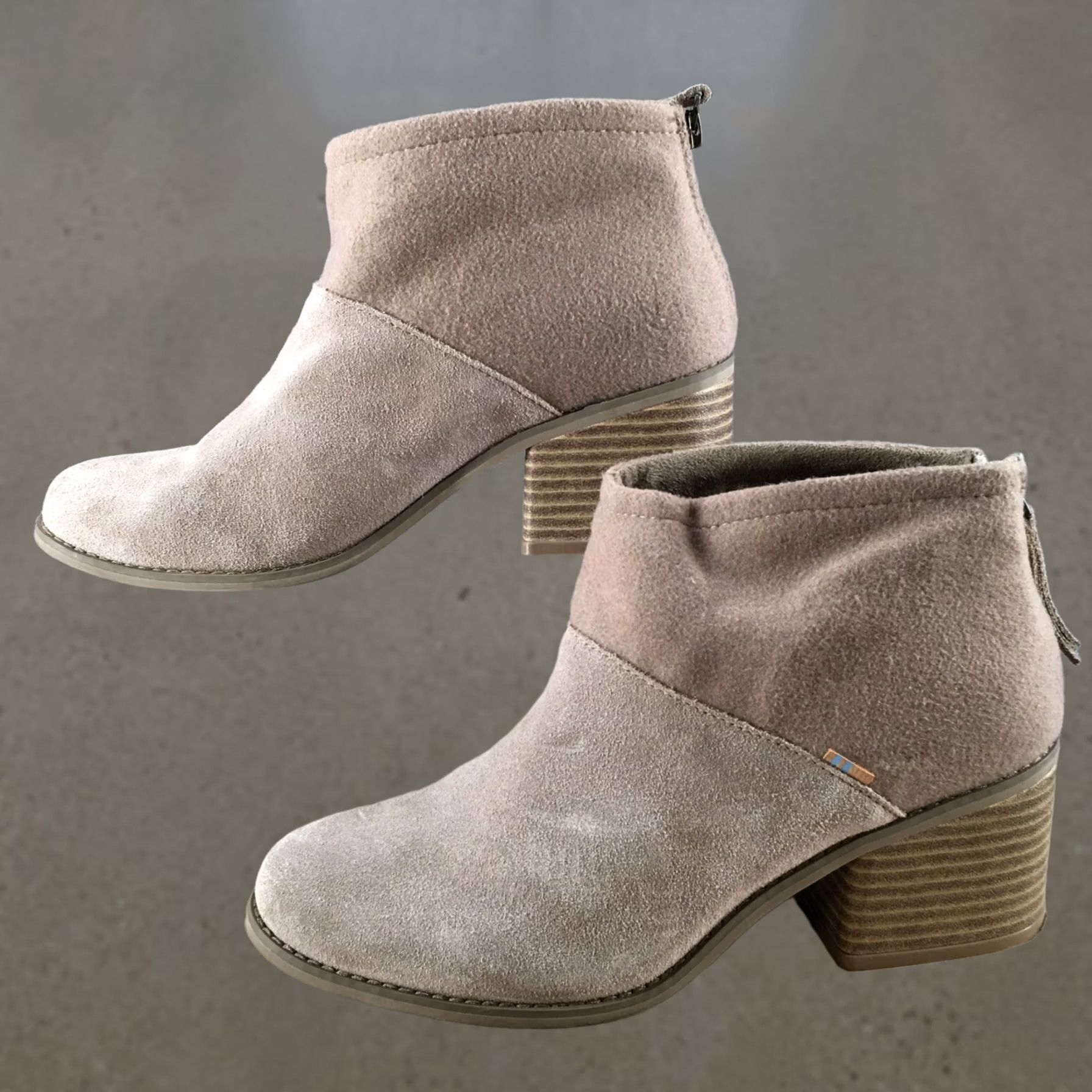 Toms TOMS Boots Womens 9 Lacy Back Zip Block Heels Ankle Booties Beige Suede Casual Shirt Size US 9 / IT 39 - 1 Thumbnail