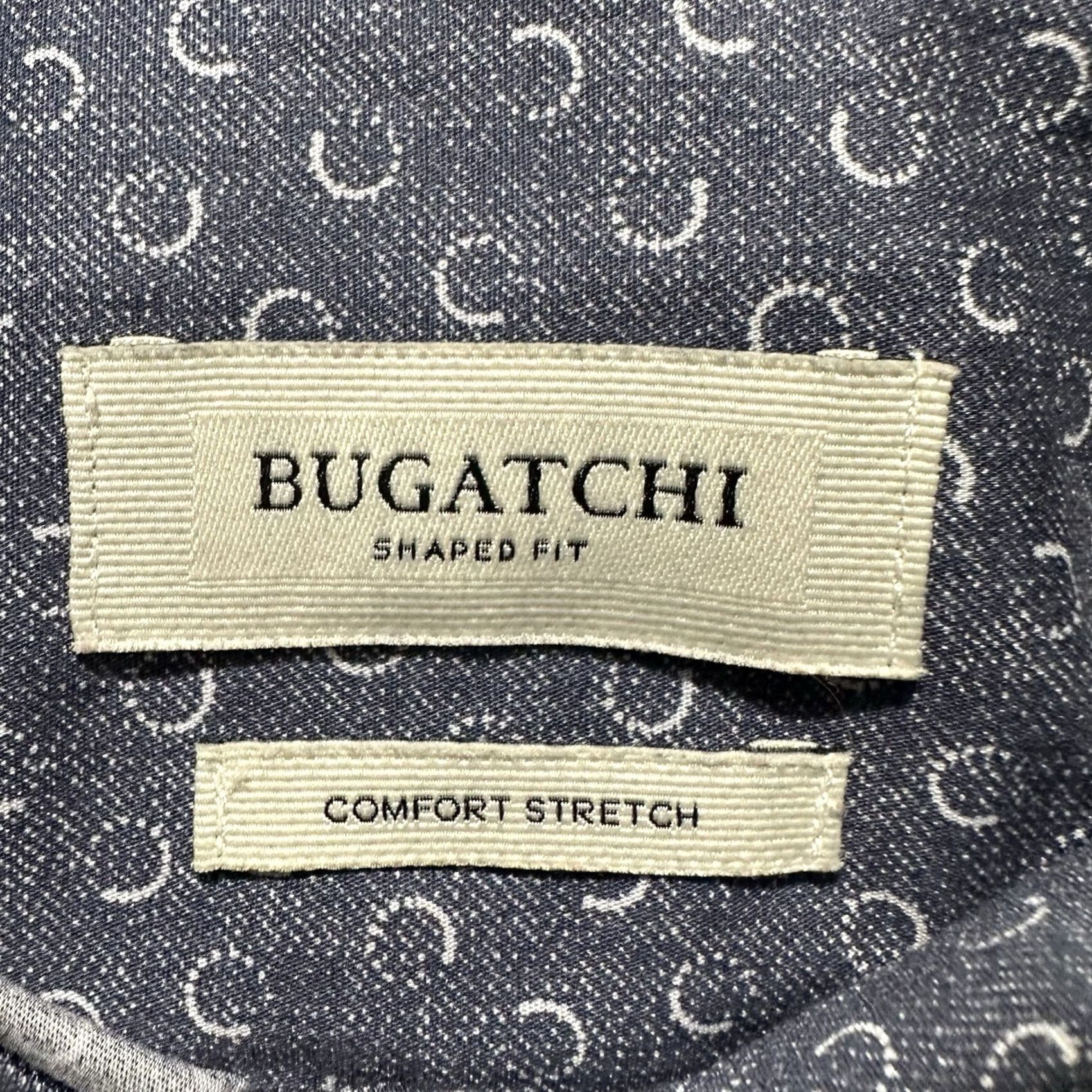BUGATCHI Bugatchi Shirt Mens Medium Blue Geometric Button Up Shaped Fit Comfort Stretch Size US M / EU 48-50 / 2 - 5 Thumbnail