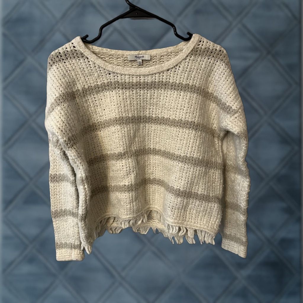 Madewell Madewell Sweater Womens Size XS Long Sleeve Wool Blend Knit Fringe Striped Color Beige Size XS / US 0-2 / IT 36-38 - 1 Thumbnail