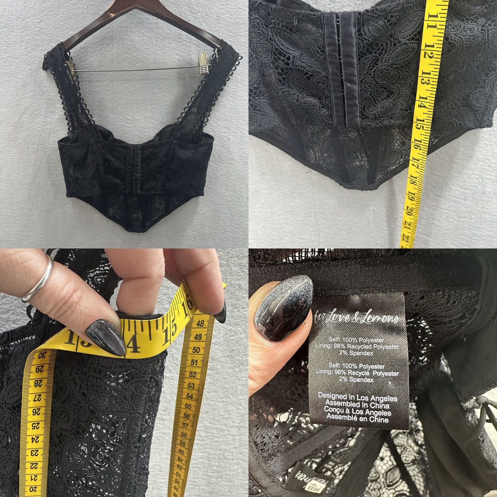 For Love & Lemons For Love And Lemons Sammie Crop Lace Corset Womens Medium Black Cropped Blouse Bohemian Designer 90s Witchy Fashion Womens M Black Size M / US 6-8 / IT 42-44 - 8 Thumbnail