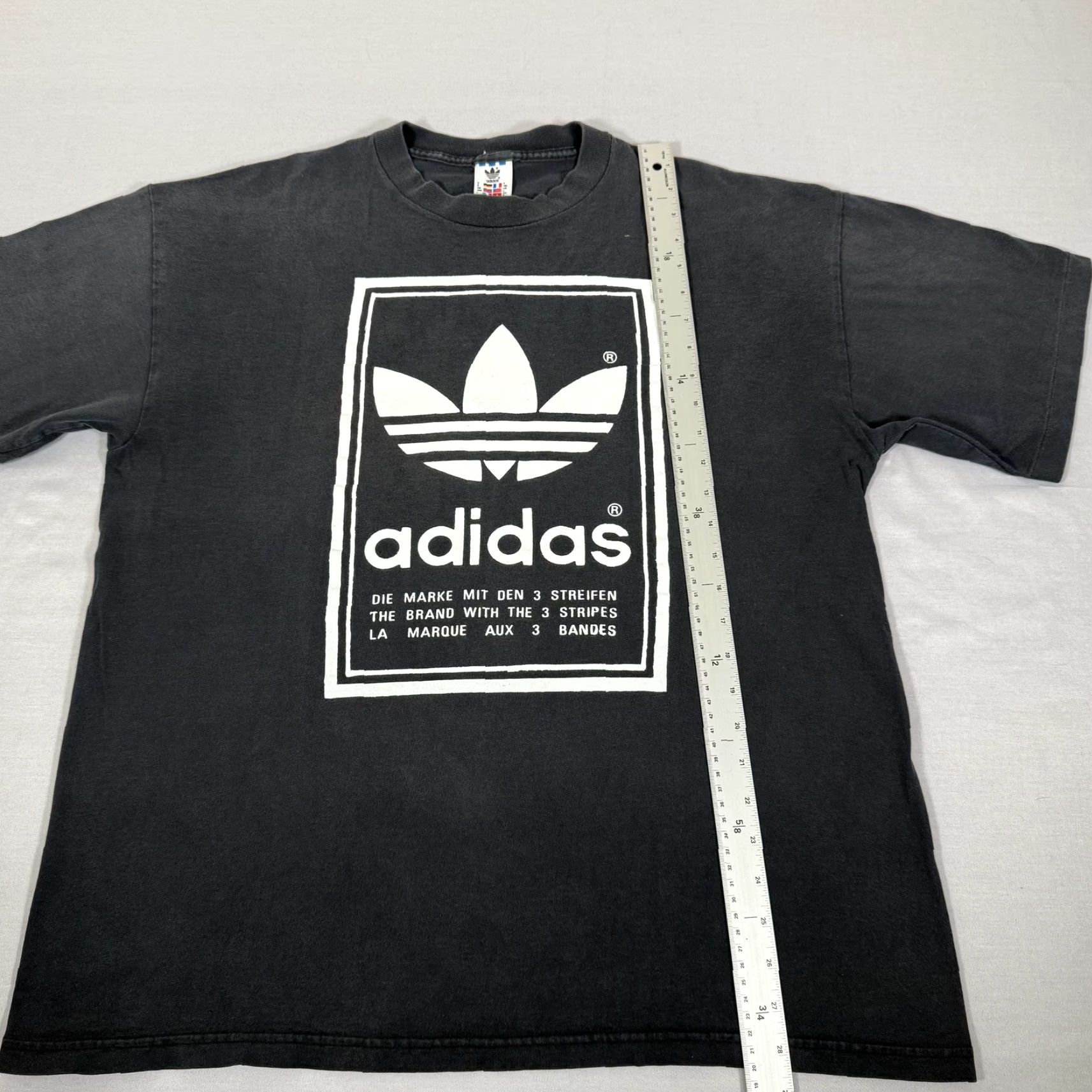Adidas VINTAGE adidas Shirt Mens Large Black Trefoil 90s Tee Crew Neck Short Sleeve Graphic Print Leather? No. Size US L / EU 52-54 / 3 - 6 Thumbnail