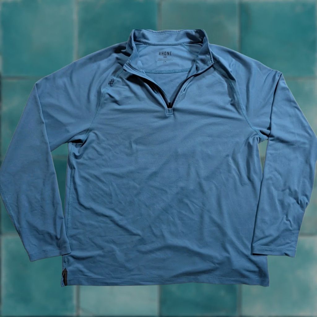 Rhone Rhone Men Large Blue 1/4 Zip Pullover Sweatshirt Knit Logo Zipper Mock Neck Adapted for Golf Walking Size US L / EU 52-54 / 3 - 1 Thumbnail