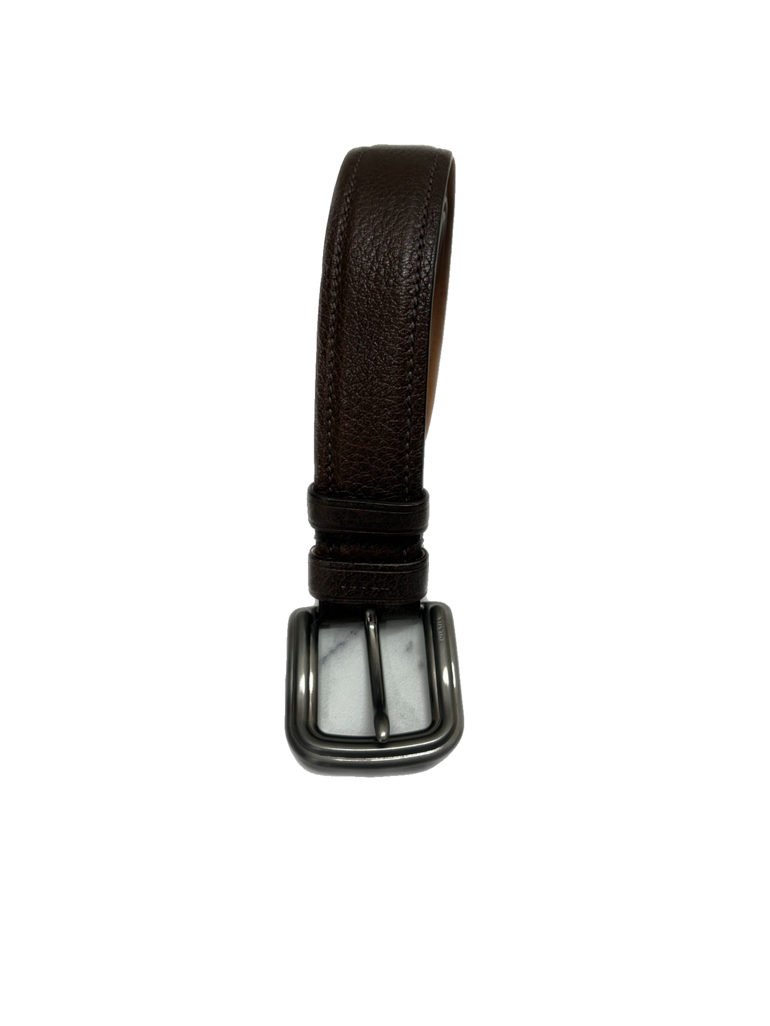 Prada Prada Brown 'Deerskin' Leather Ornate Notch Buckle Belt Size 38 - 1 Thumbnail