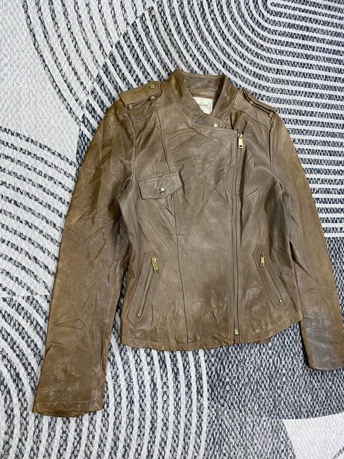 BEANPOLE Vintage BEANPOLE Ladies Brown Leather Bikers Jacket Size S / US 4 / IT 40 - 3 Thumbnail