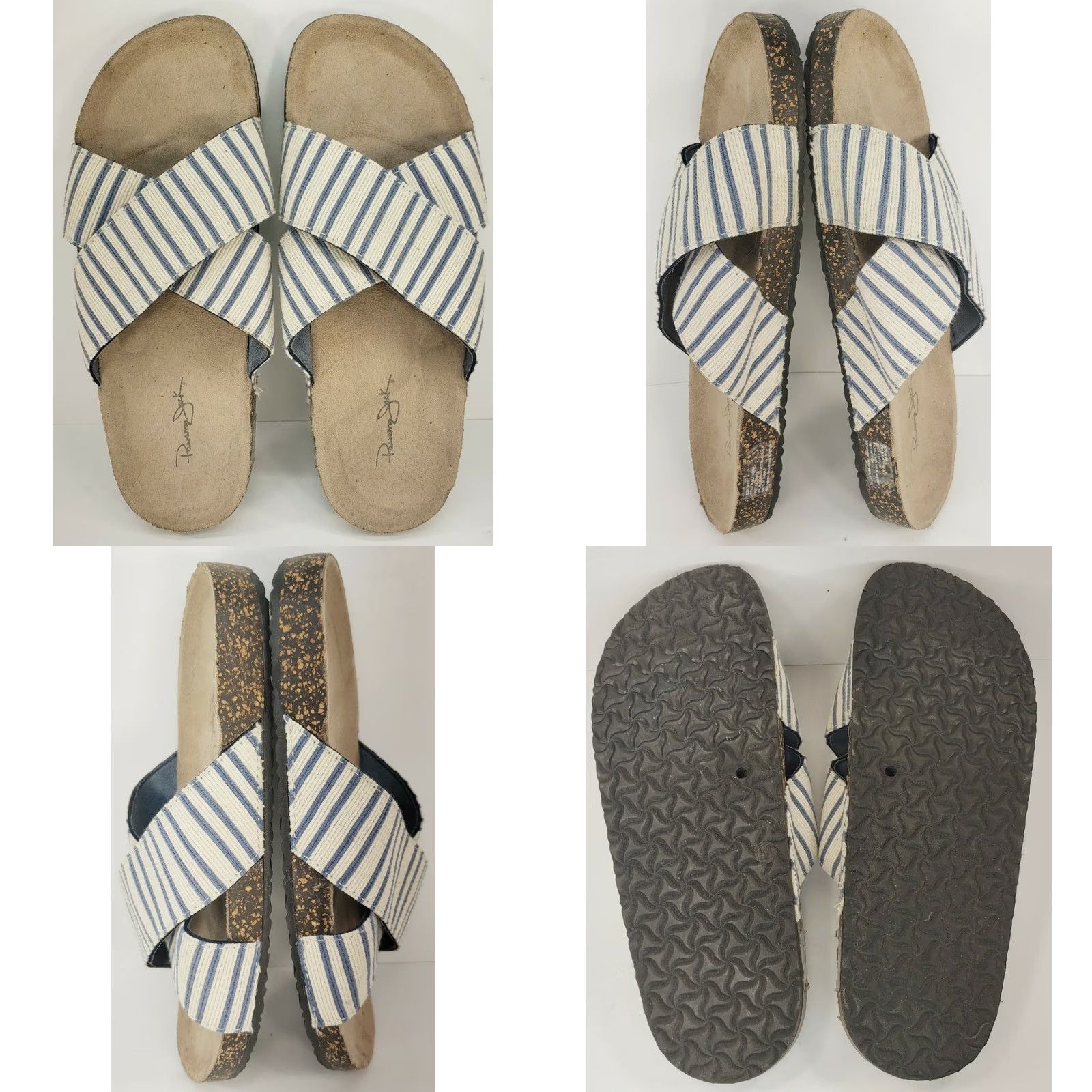 Panama Jack Panama Jack X-Strap Slip-on Slide Sandals Sz 8-9 White Blue Striped Cork Midsole Size US 8 / IT 38 - 8 Thumbnail