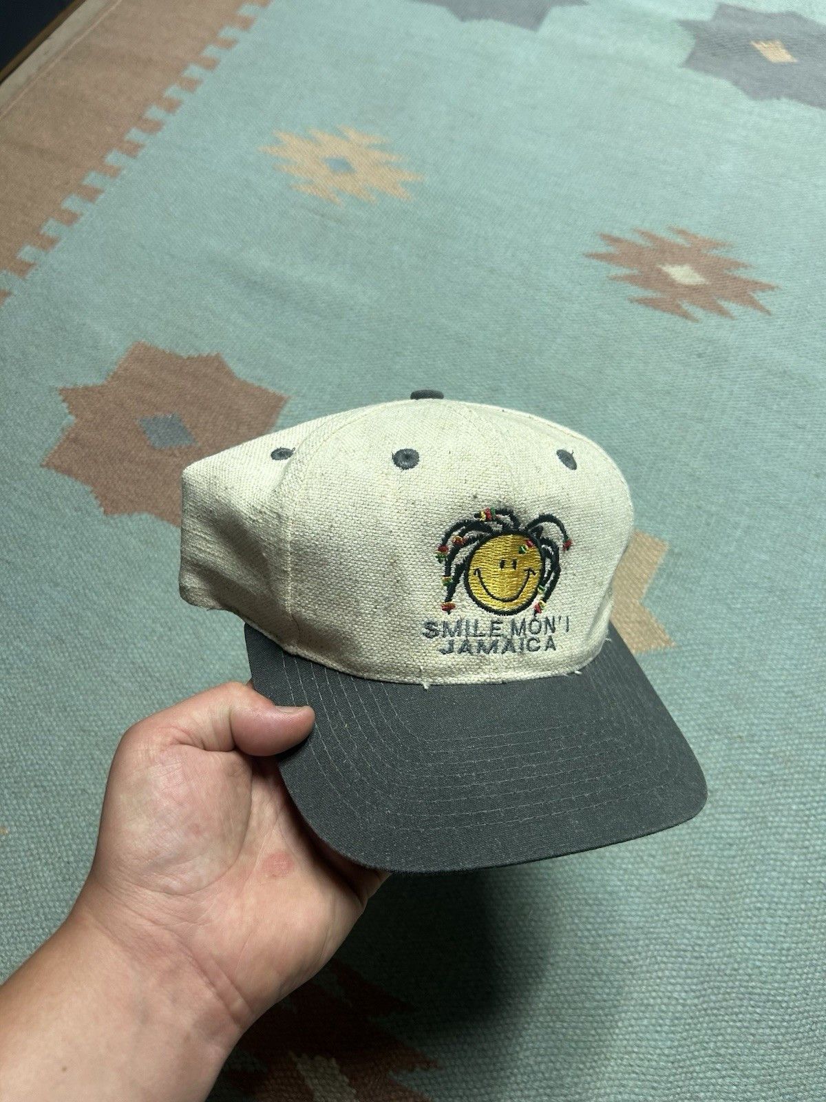 Vintage Vtg SnapBack hat smile mon Jamaica rasta smiley face stoner Size ONE SIZE - 1 Thumbnail