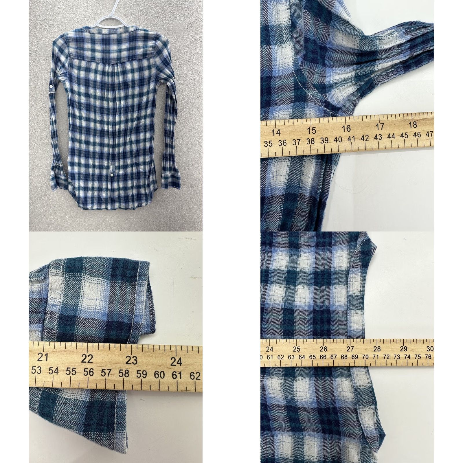 American Eagle Outfitters American Eagle Womens Blue Plaid Long Sleeve Henley Shirt Size 0 Size XS / US 0-2 / IT 36-38 - 8 Thumbnail