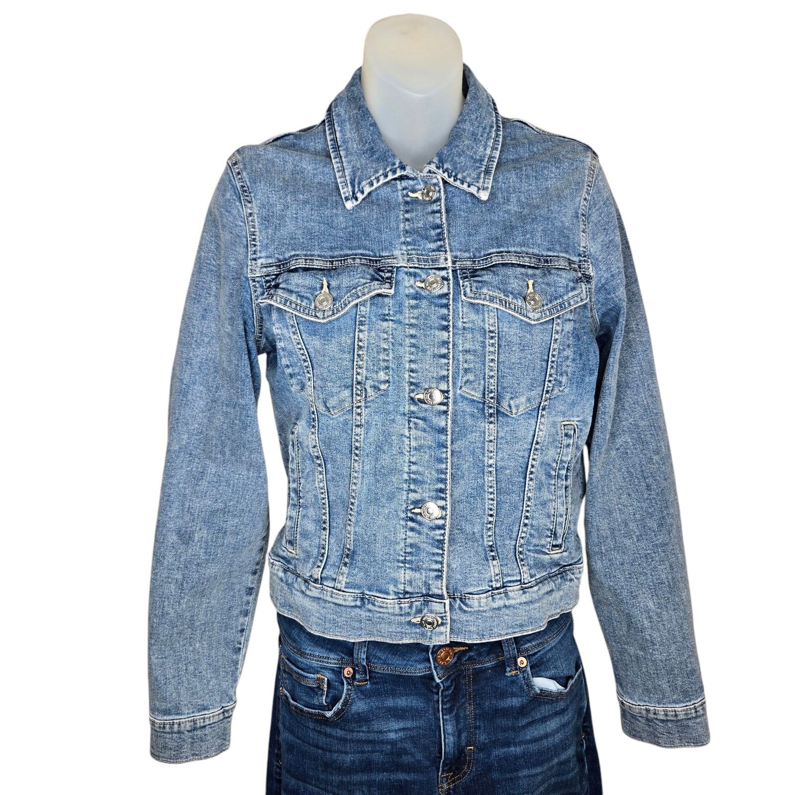 Mango Mango MNG Womens Denim Jacket Large Trucker Style Buttons Size L / US 10 / IT 46 - 1 Thumbnail